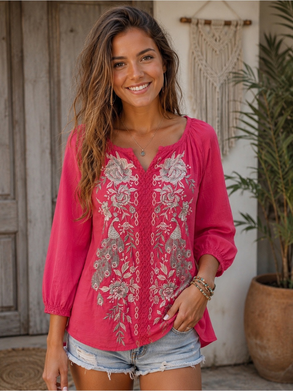 Johnny Was Coral Embroidered Tunic Top 🦋 💫
